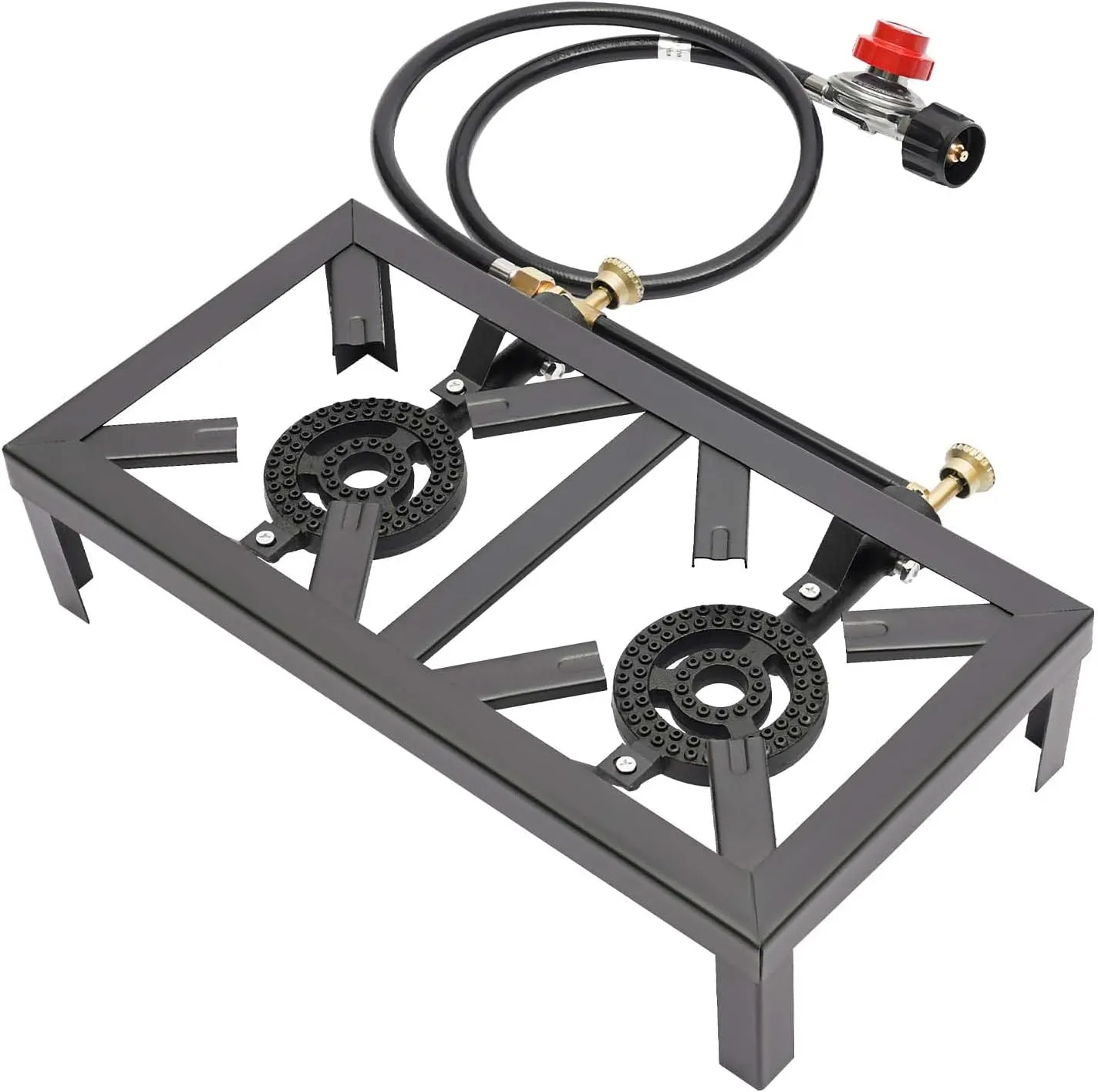 Portable Double Burner, Outdoor Gas Stove, Propane Cooker with Adjustable 0-10Psi Regulator Hose, Countertop Double Burner, for Patio Camping, BBQ, Home Brewing, Turkey Fry, Maple Syrup Prep