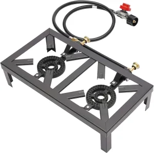 Portable Double Burner, Outdoor Gas Stove, Propane Cooker with Adjustable 0-10Psi Regulator Hose, Countertop Double Burner, for Patio Camping, BBQ, Home Brewing, Turkey Fry, Maple Syrup Prep