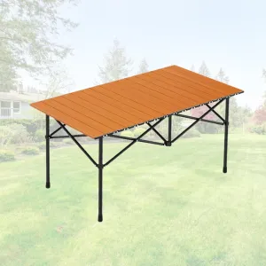 Portable Folding Camping Table, Roll-Up Aluminum Table with Carry Bag, Compact and Lightweight Design for Beach, Travel, and Outdoor Cooking Wood Color 95×55×50cm/37×21×19.7in