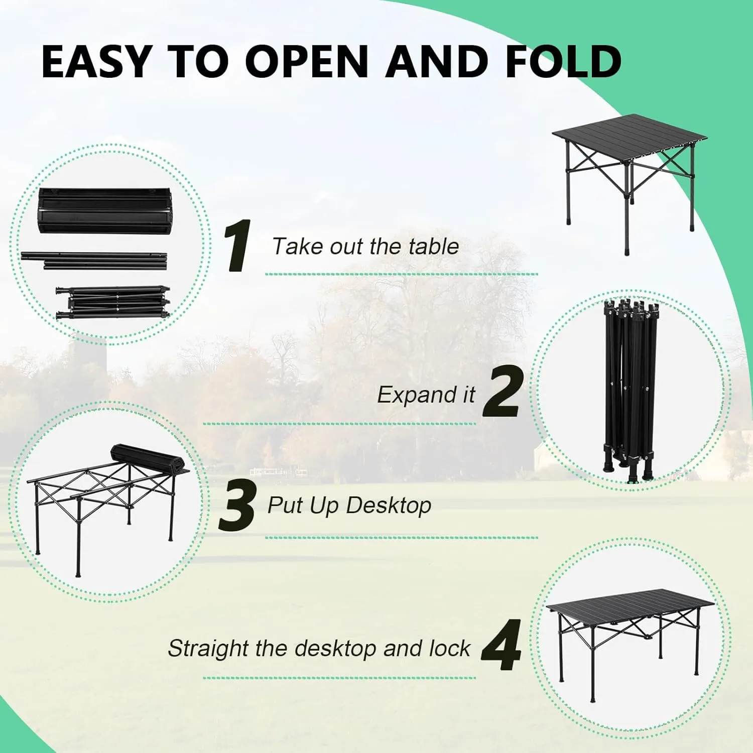 Portable Folding Camping Table, Roll-Up Aluminum Table with Carry Bag, Compact and Lightweight Design for Beach, Travel, and Outdoor Cooking Wood Color 95×55×50cm/37×21×19.7in
