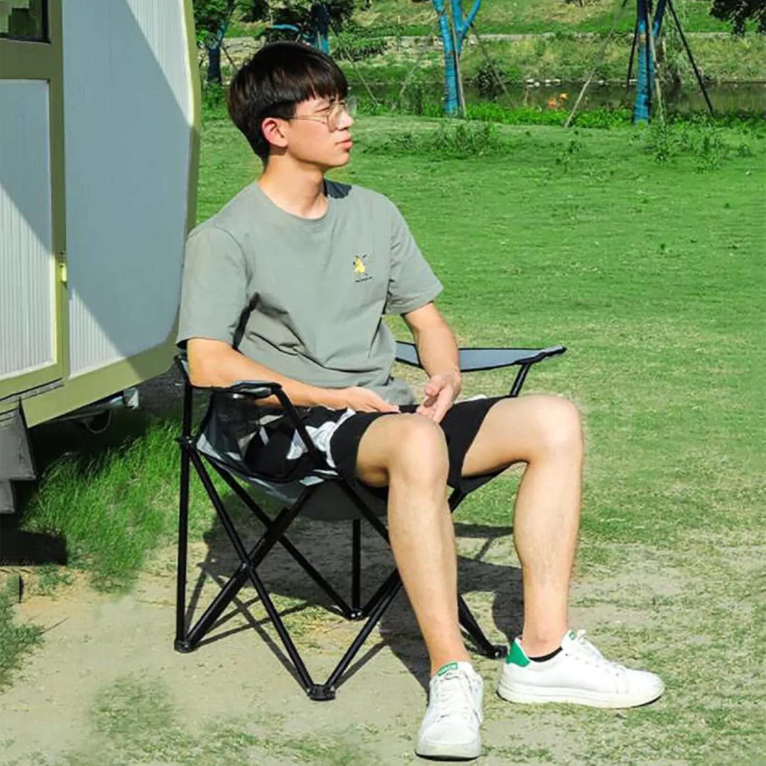Portable Folding Chair Folding Camping Chairs with Steel, Portable Camp and Sports Chair Heavy Duty for Adults Adjustable Folding Chair(E)