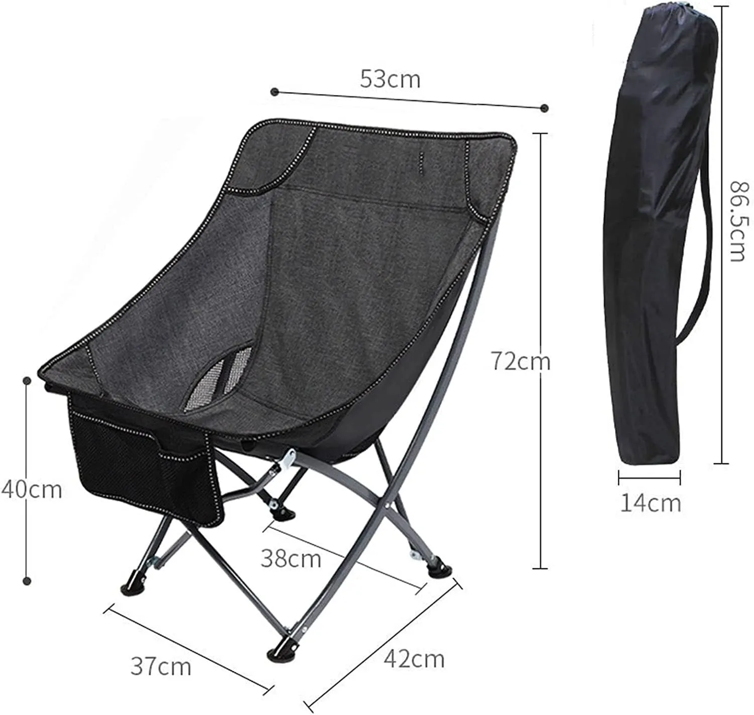 Portable Folding Chair Portable Folding Chair with Mesh Side Pocket Backrest Stool Camping Backpacking Chair for Fishing Beach Travel Picnic Adjustable Folding Chair(G)