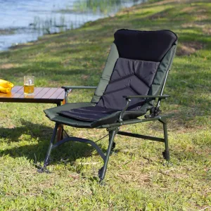 Portable Folding Reclining Camping Chair with Adjustable Backrest for Indoor and Outdoor Activities, Green and Black