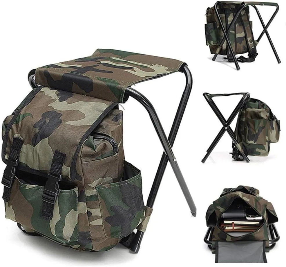Portable Mountaineering Backpack Chair,Foldable Fishing Chair，100kg Max Load Oxford Cloth Stool Backpack for Camping, Hiking,Travel