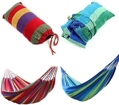 Portable Outdoor Garden Hammock Travel Camping Swing Canvas Striped Double Portable Hammock Chair (Color : 02)