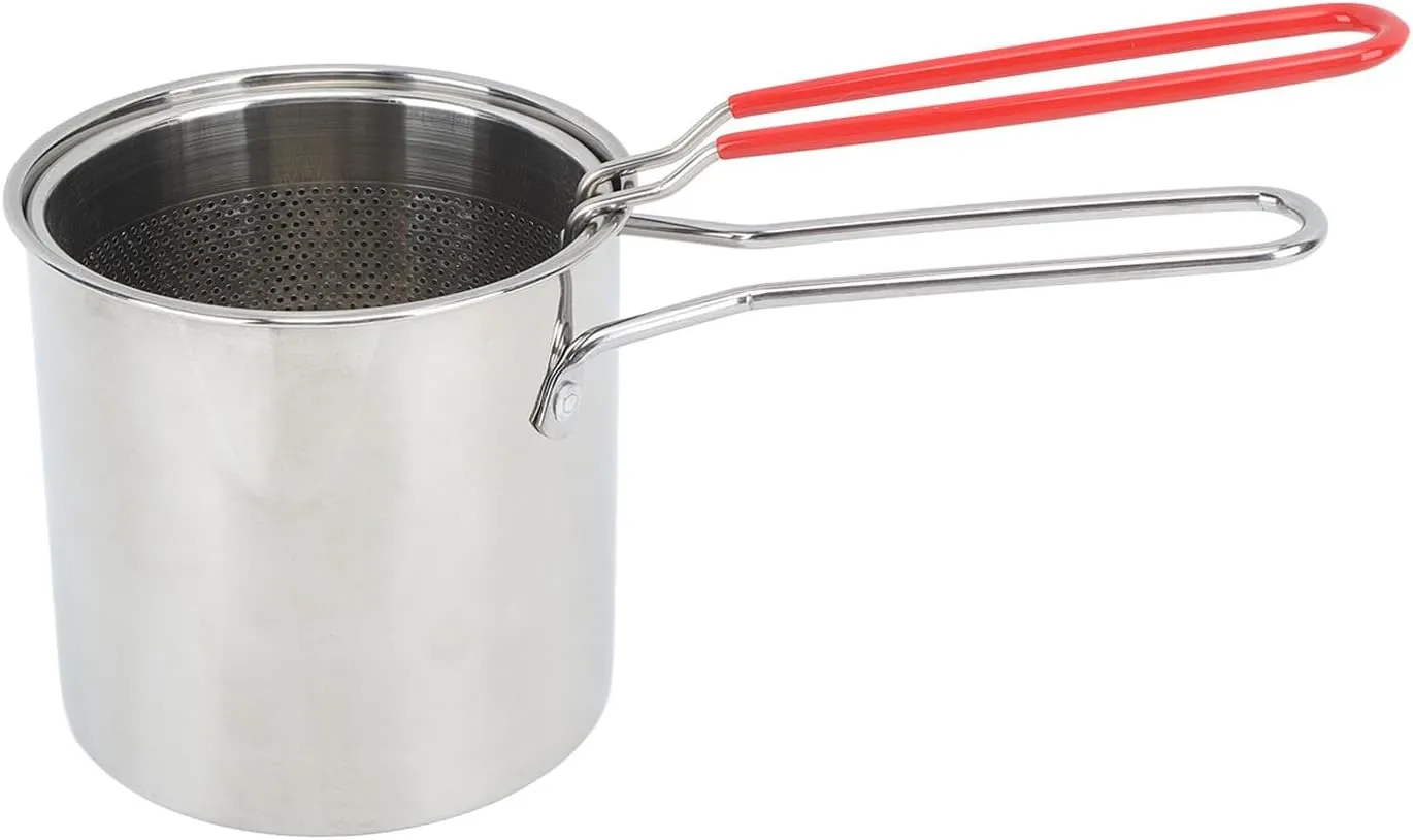 Pots Pans Pot Compact Portable Cooking Pan with Strainer Non Stick Deep Saute Ergonomic Handle Olecranon Type Diversion for Home Camping Stainless Steel Frying Stainless (4 Piece Set:Frying Pot