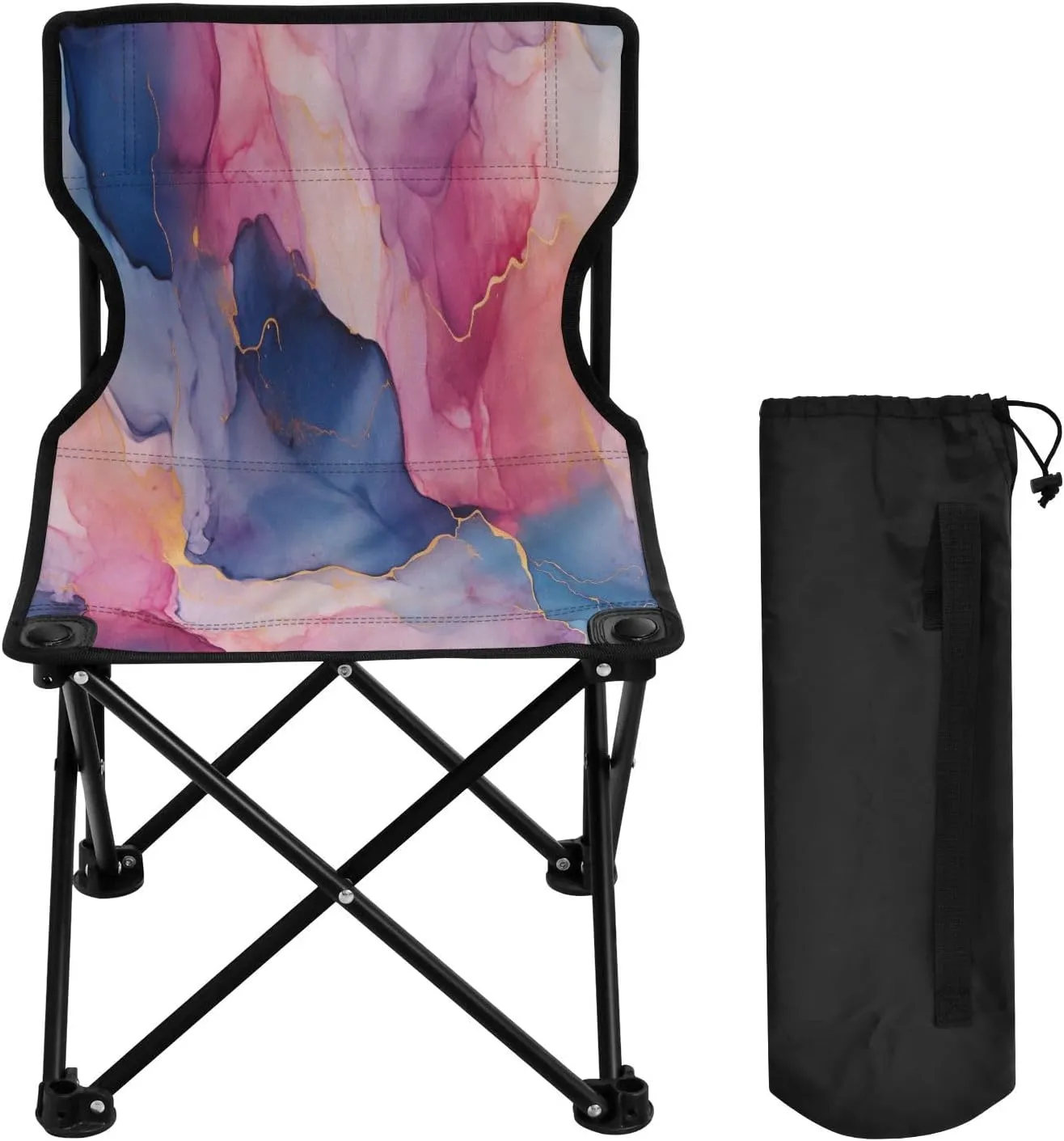 Powder Blue Texture Portable Outdoor Folding Chair Anti-Slip Padded Oxford Cloth Stool Camping Chair Small for Beach Hiking Fishing Gardening Quad Camp Chair