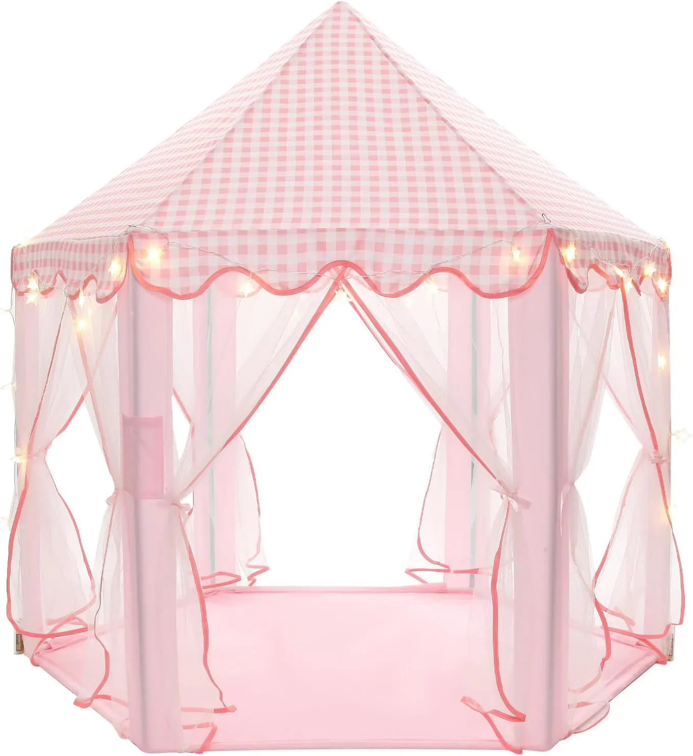 Princess Play Tent, Large Playhouse Castle Play Tent with Star String Toy, Indoor and Outdoor Games, for Children, Kids, Girls, Pink Plaid, 53" x 53" x 51", Pink