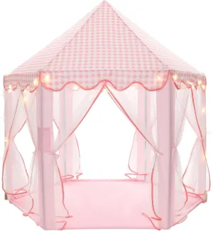 Princess Play Tent, Large Playhouse Castle Play Tent with Star String Toy, Indoor and Outdoor Games, for Children, Kids, Girls, Pink Plaid, 53" x 53" x 51", Pink