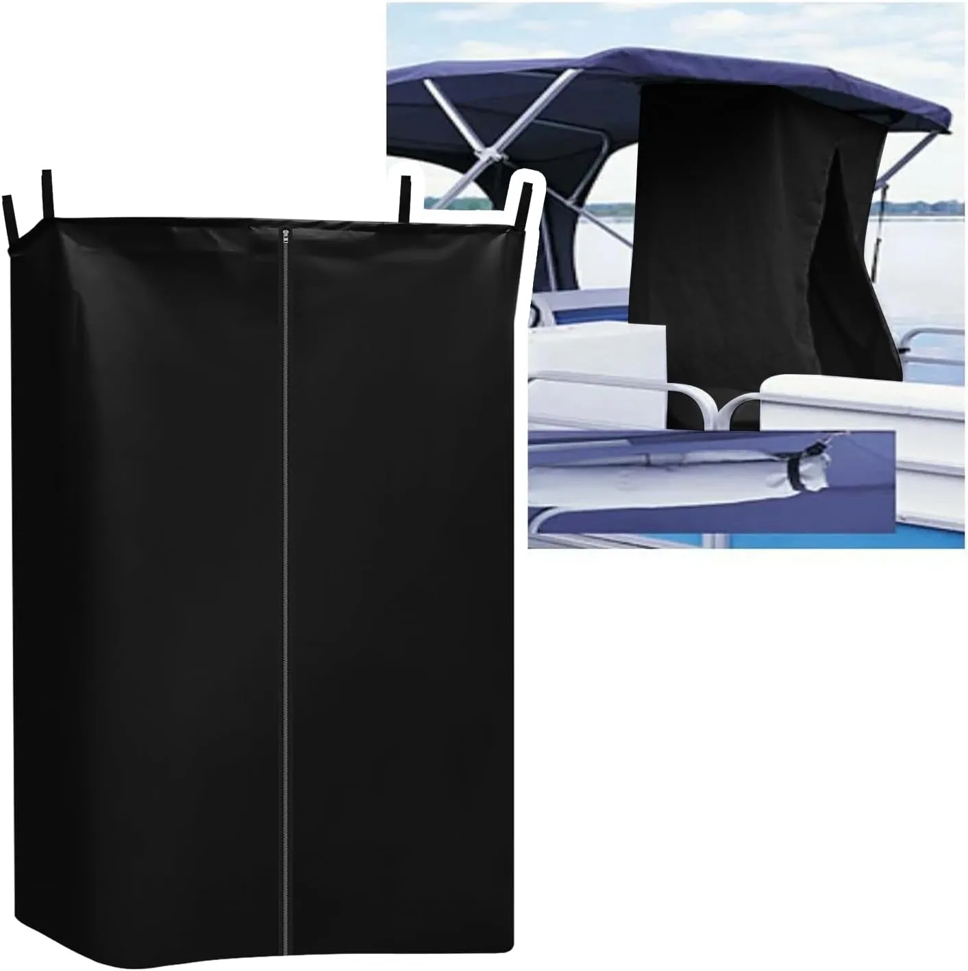 Privacy Tent for Boats, Pontoon Boat Privacy Tent Hanging Changing Room with Storage Bag Install Under Bimini Top Waterproof Portable Privacy Tent Inside Outside Opened-Zipper, 30 * 27 * 72"