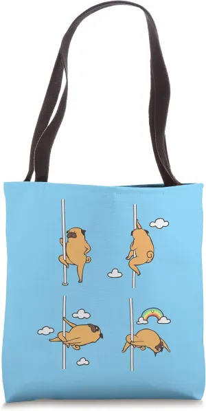 Pug Rainbow pole dancing Tote Bag