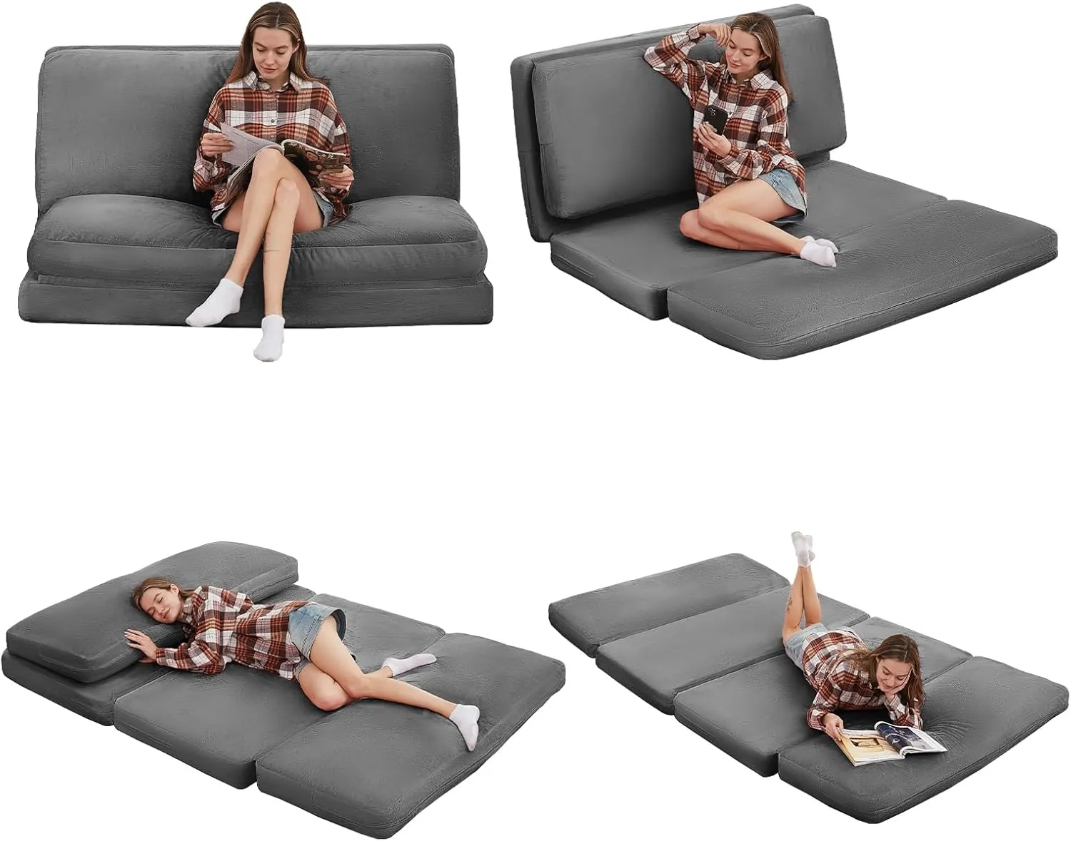 PUREMIND Single Size Bean Bag Bed Floor Chair- Extra Thick Folding Mattress Chair for Adults, Floor Lounger Pillow Cushion with Removable Faux Fur Cover, Lazy Chairs for Living Room & Bedroom