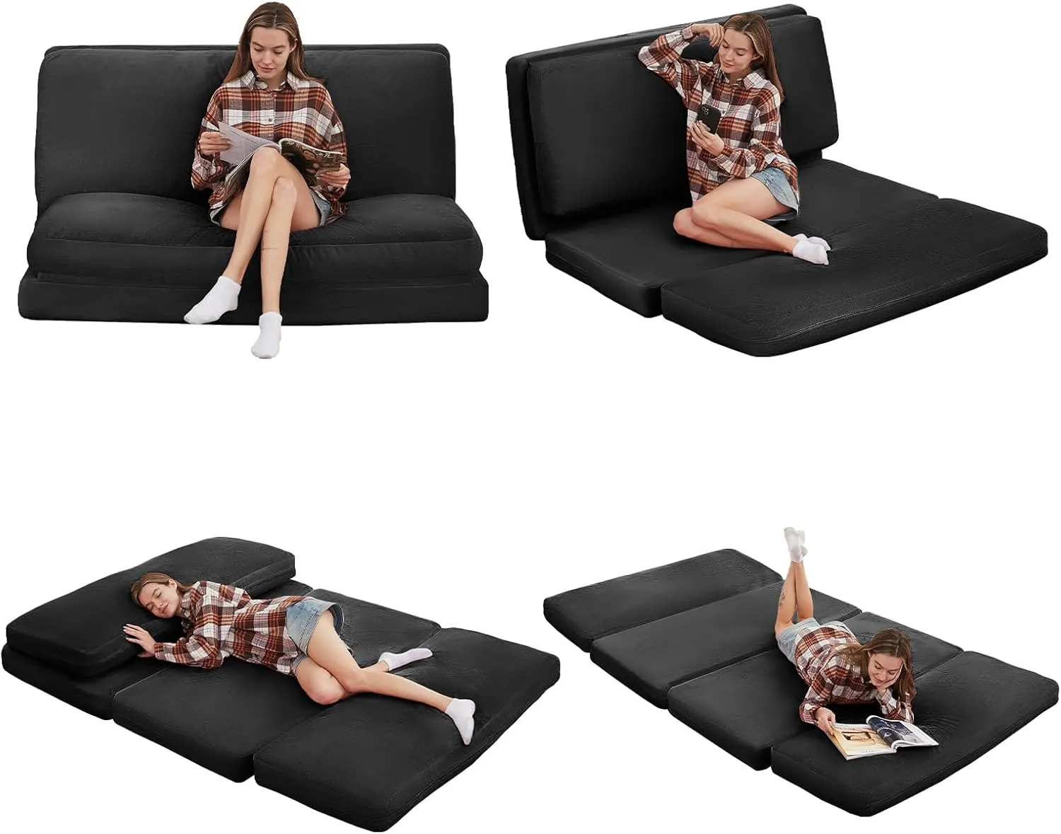 PUREMIND Single Size Bean Bag Bed Floor Chair- Extra Thick Folding Mattress Chair for Adults, Floor Lounger Pillow Cushion with Removable Faux Fur Cover, Lazy Chairs for Living Room & Bedroom