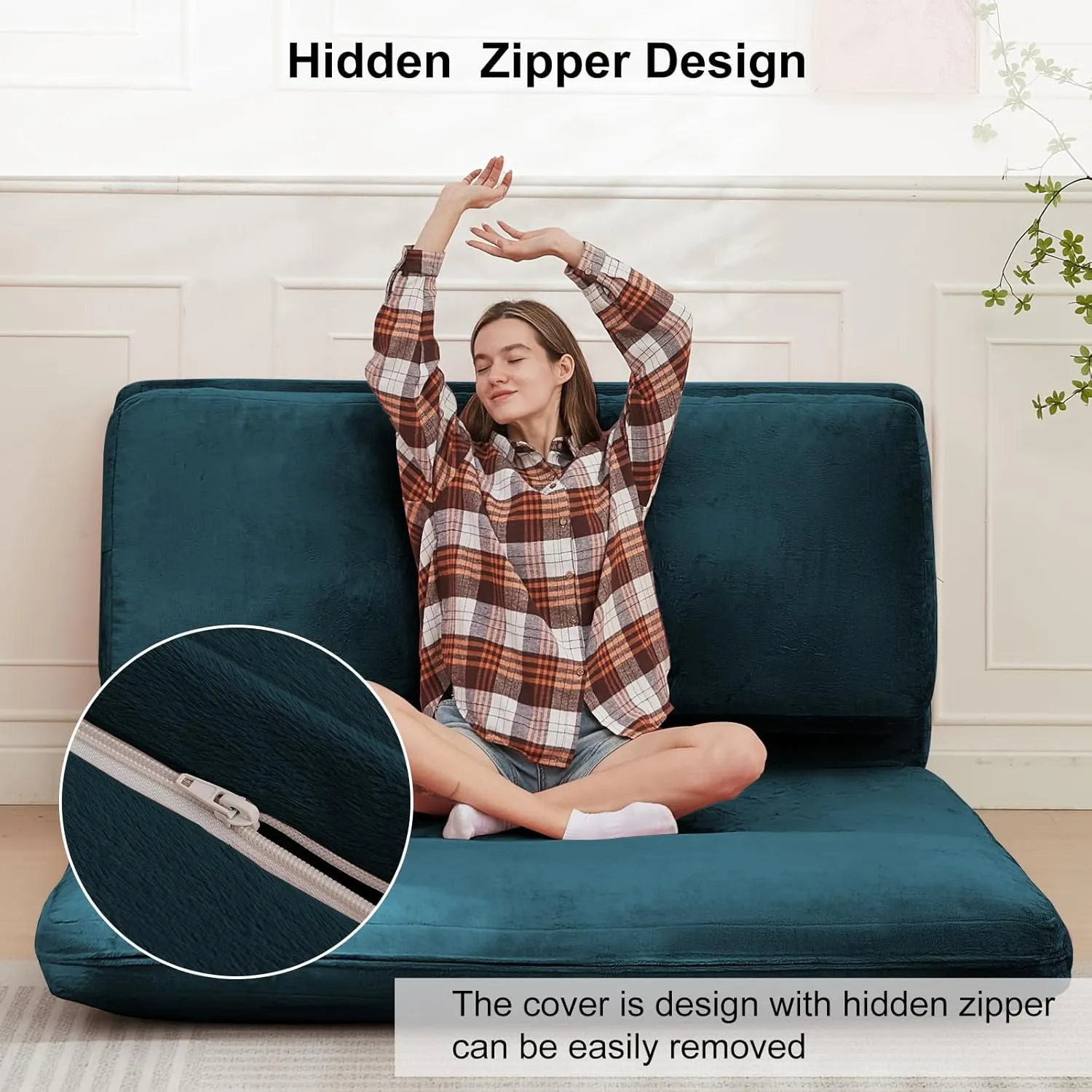 PUREMIND Single Size Bean Bag Bed Floor Chair- Extra Thick Folding Mattress Chair for Adults, Floor Lounger Pillow Cushion with Removable Faux Fur Cover, Lazy Chairs for Living Room & Bedroom