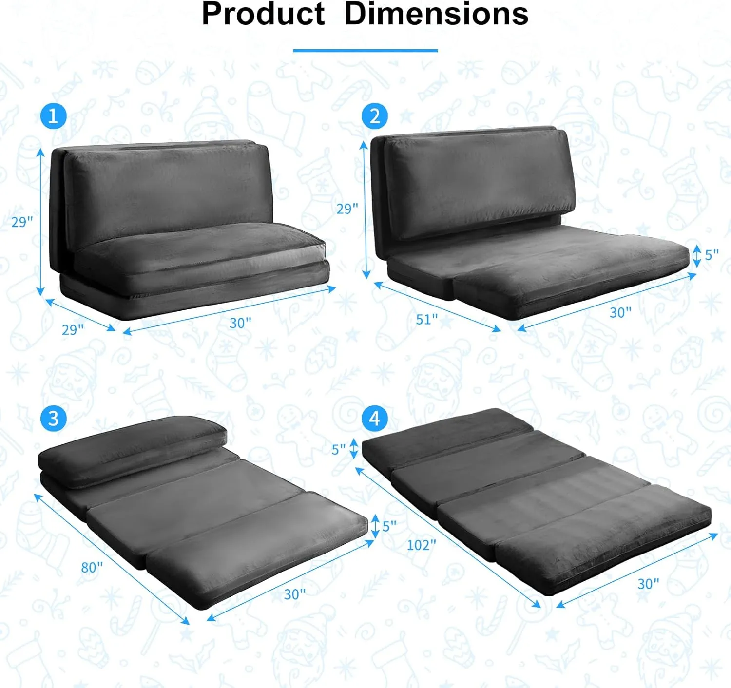 PUREMIND Single Size Bean Bag Bed Floor Chair- Extra Thick Folding Mattress Chair for Adults, Floor Lounger Pillow Cushion with Removable Faux Fur Cover, Lazy Chairs for Living Room & Bedroom