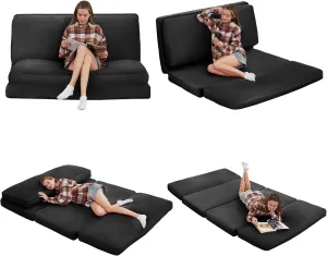 PUREMIND Single Size Bean Bag Bed Floor Chair- Extra Thick Folding Mattress Chair for Adults, Floor Lounger Pillow Cushion with Removable Faux Fur Cover, Lazy Chairs for Living Room & Bedroom