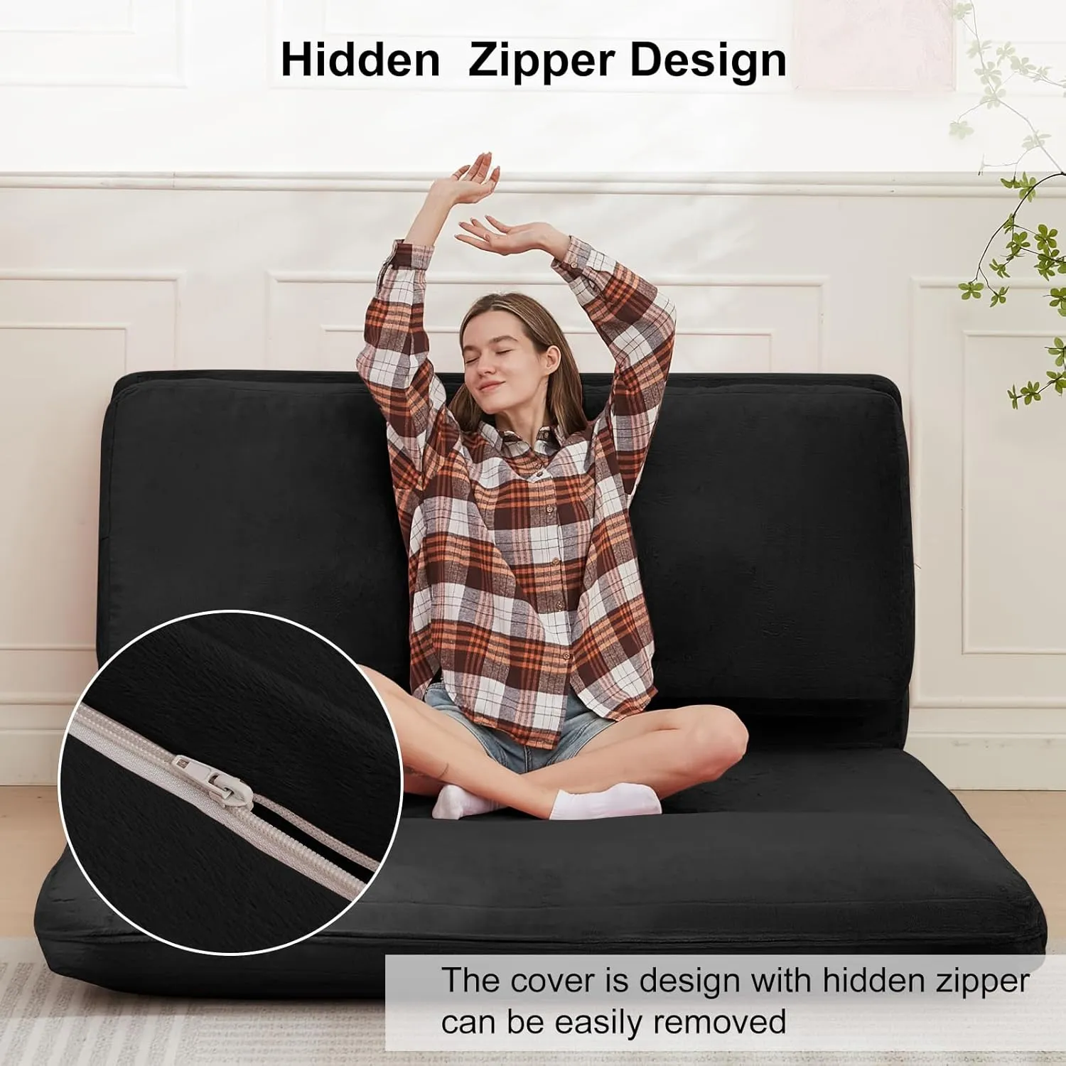 PUREMIND Single Size Bean Bag Bed Floor Chair- Extra Thick Folding Mattress Chair for Adults, Floor Lounger Pillow Cushion with Removable Faux Fur Cover, Lazy Chairs for Living Room & Bedroom
