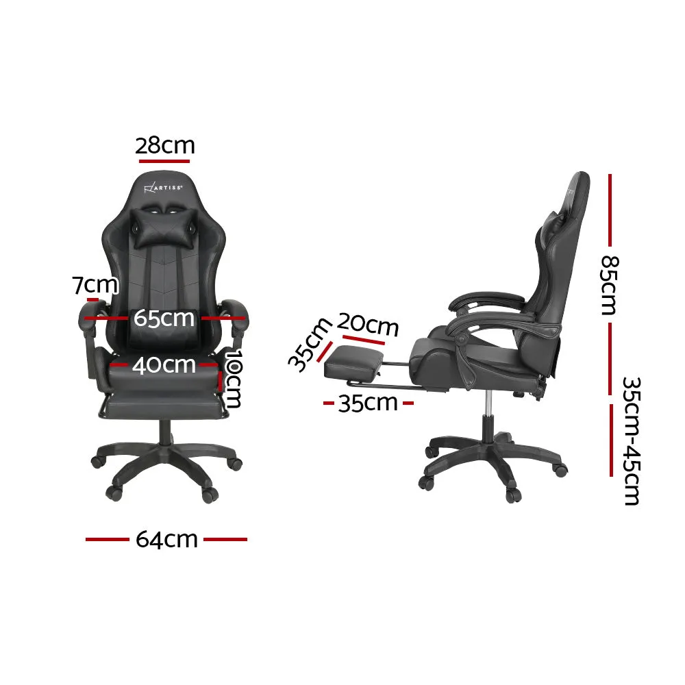 Racer LED Office Chair with Massage & Footrest - Black