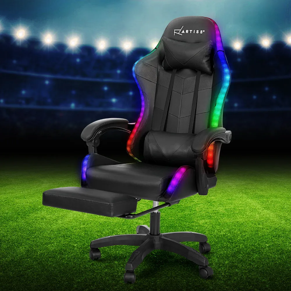 Racer LED Office Chair with Massage & Footrest - Black