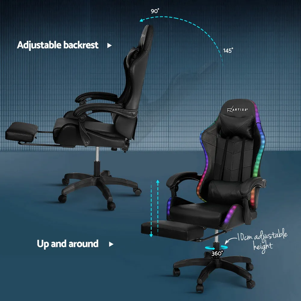 Racer LED Office Chair with Massage & Footrest - Black