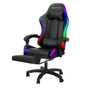 Racer LED Office Chair with Massage & Footrest - Black