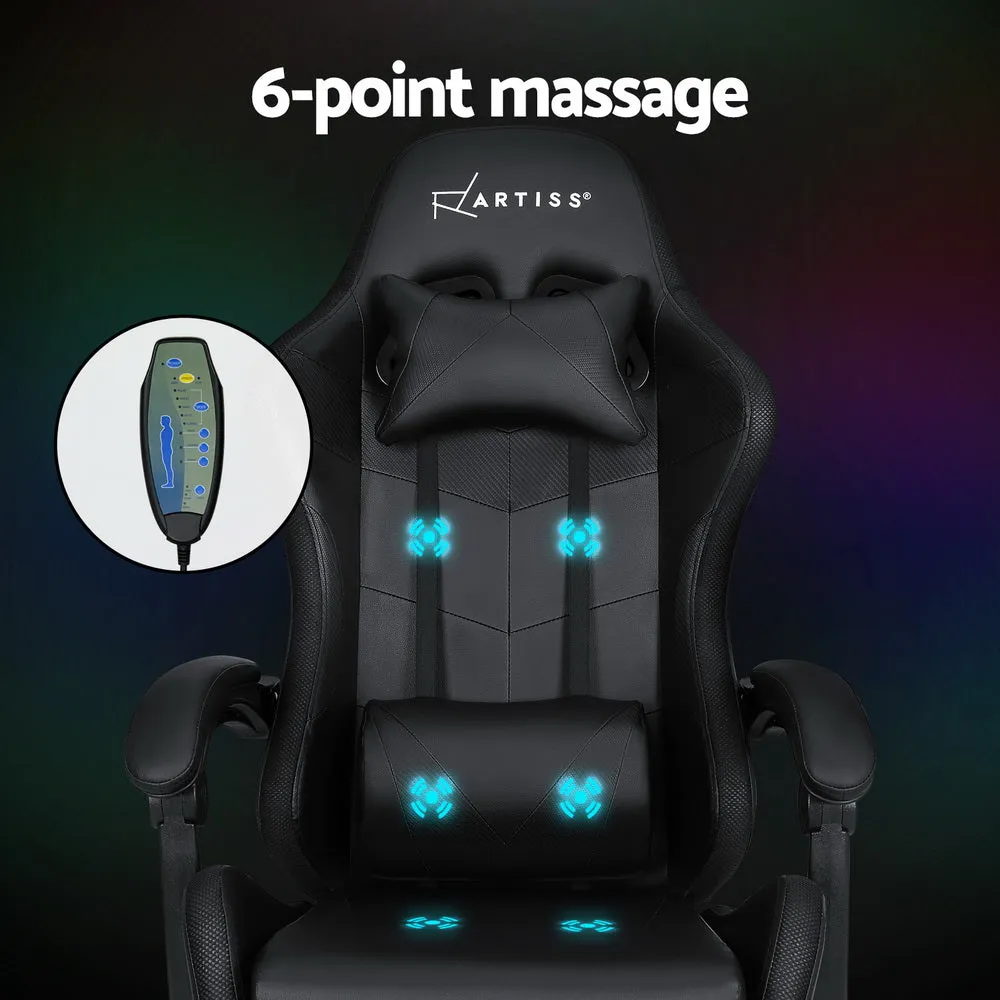 Racer LED Office Chair with Massage & Footrest - Black