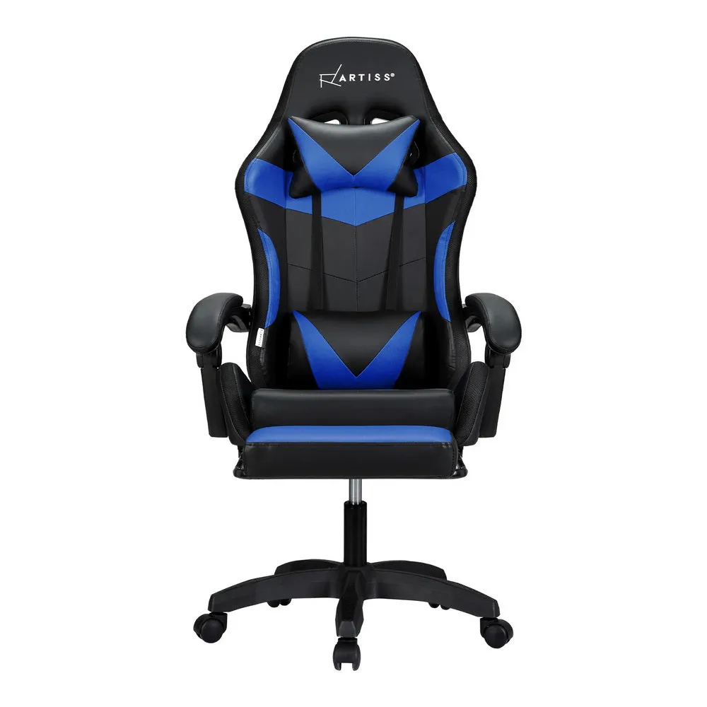 Racer LED Office Chair with Massage & Footrest - Blue