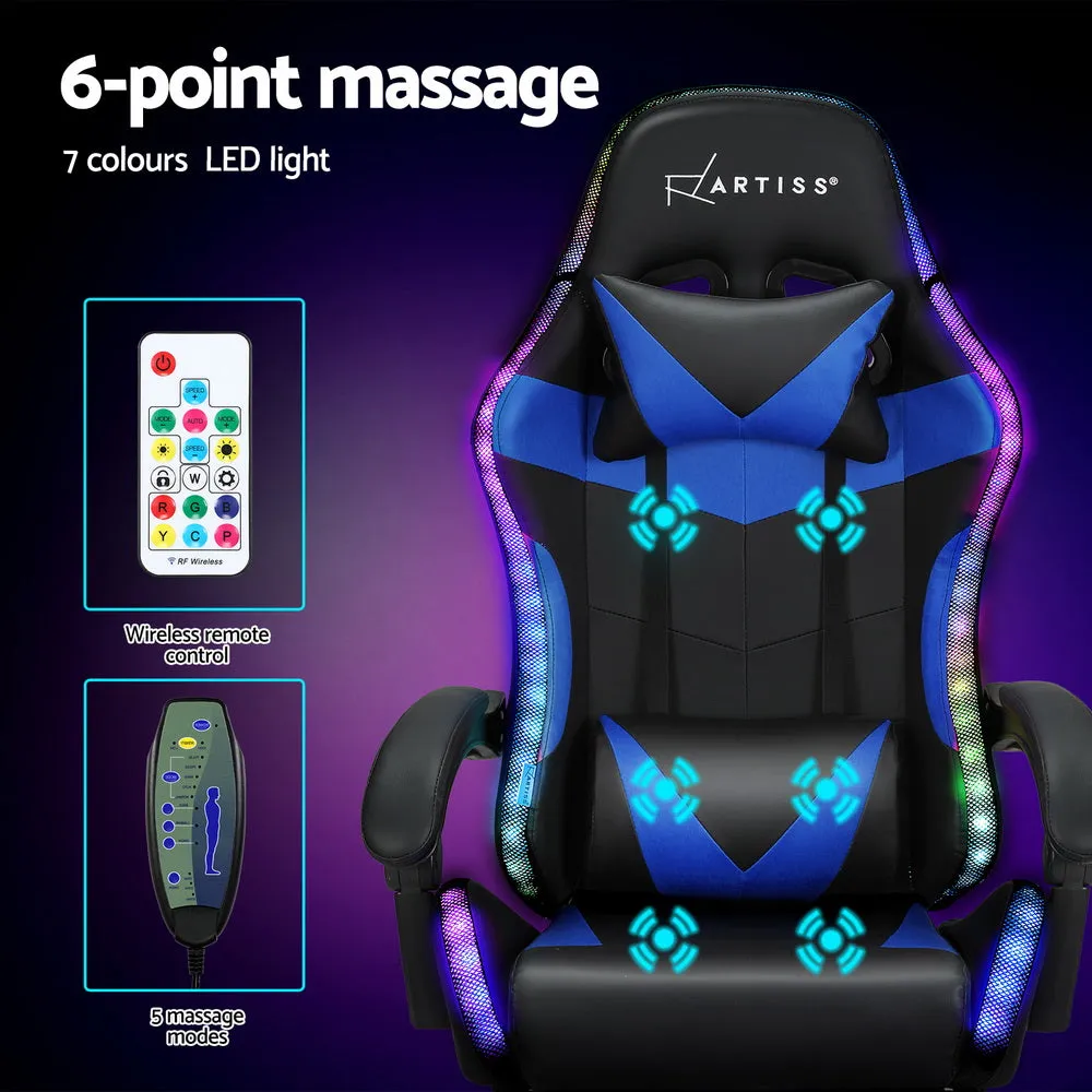 Racer LED Office Chair with Massage & Footrest - Blue