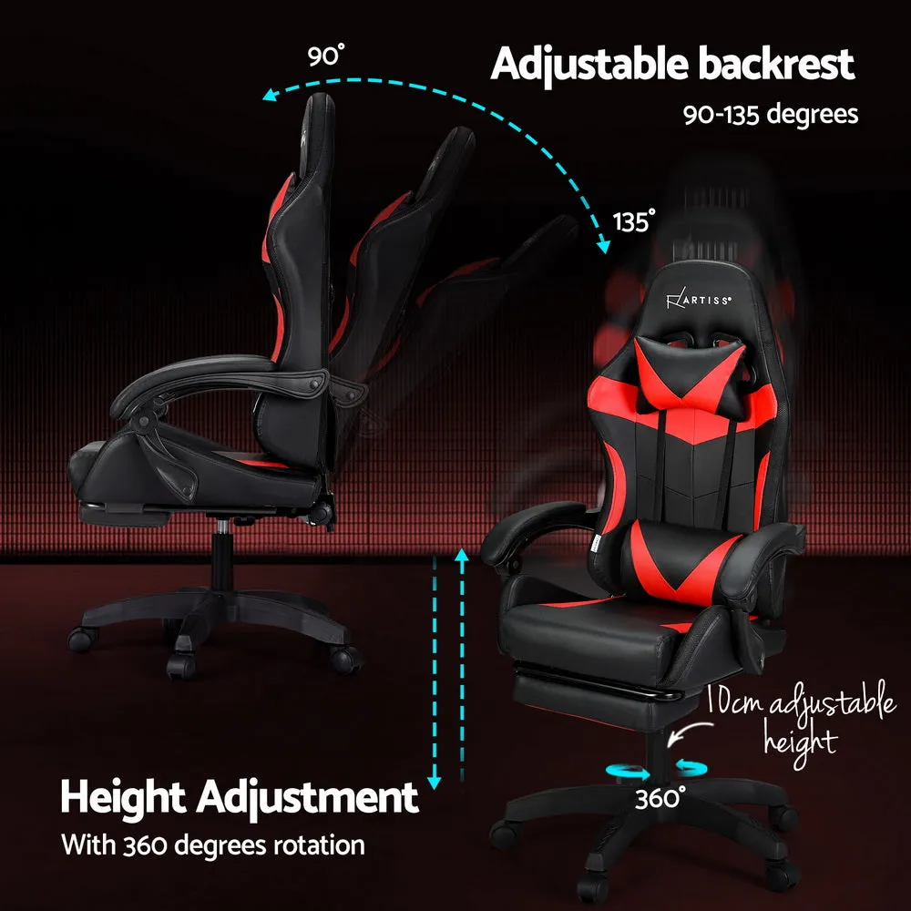 Racer LED Office Chair with Massage & Footrest - Red