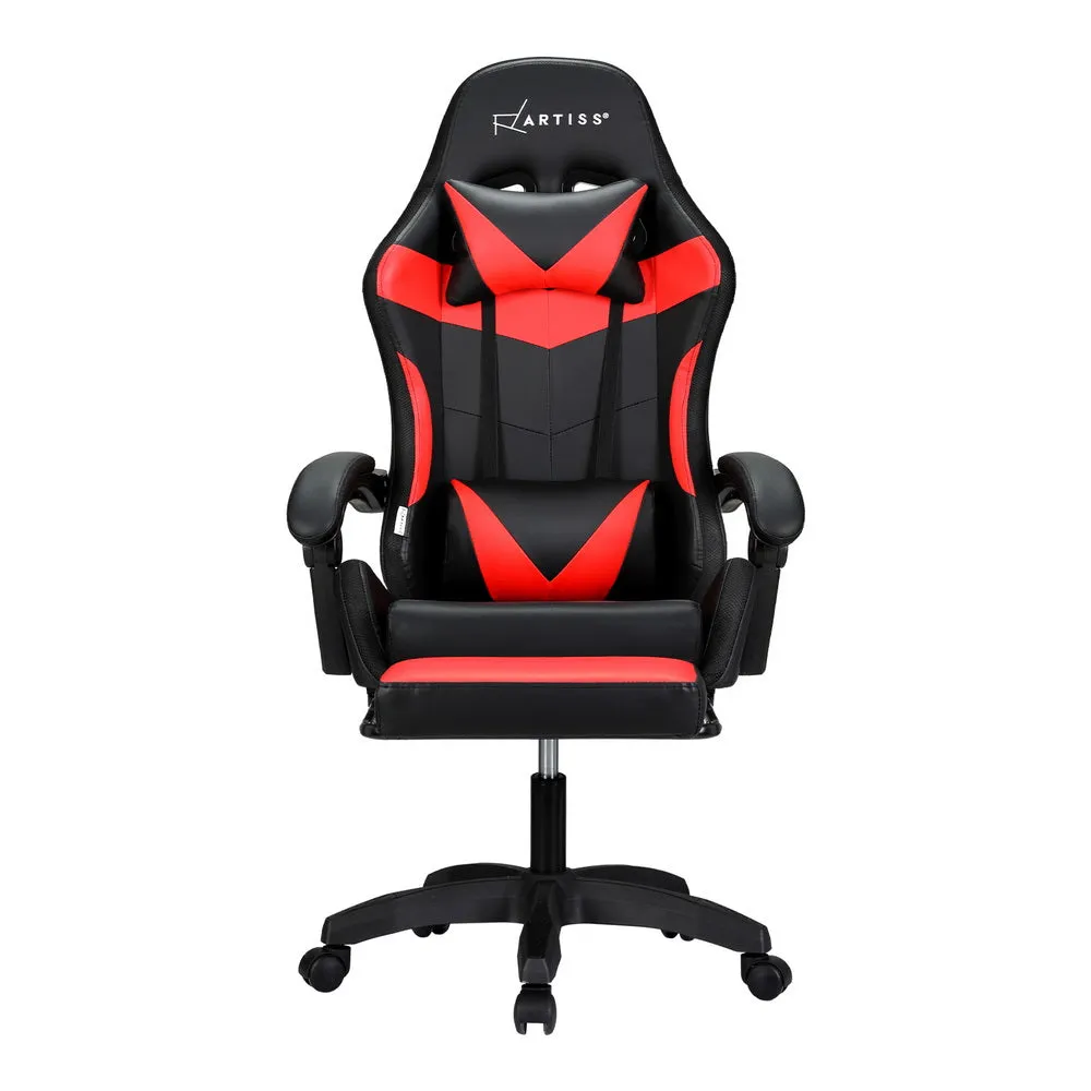Racer LED Office Chair with Massage & Footrest - Red