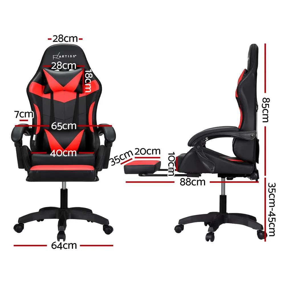 Racer LED Office Chair with Massage & Footrest - Red