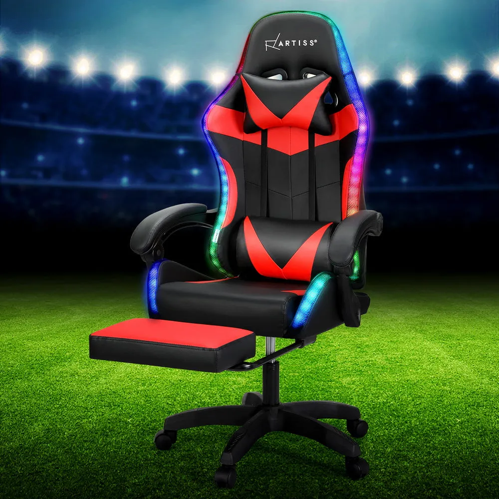 Racer LED Office Chair with Massage & Footrest - Red