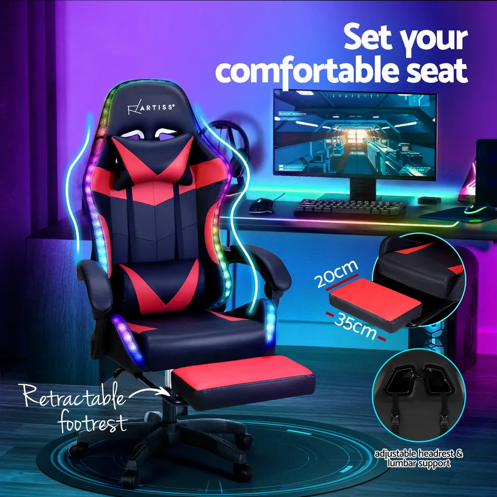 Racer LED Office Chair with Massage & Footrest - Red