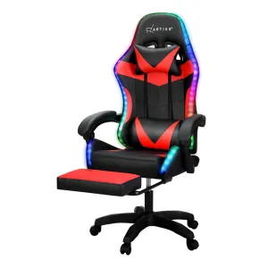 Racer LED Office Chair with Massage & Footrest - Red