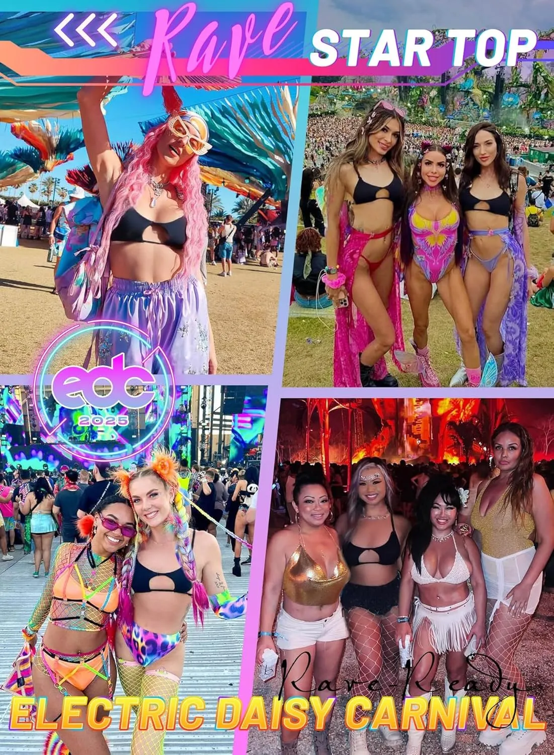 Rave Star Top for Women - EDC Festival Sexy Halter Party Dance Bra Backless Strappy Crisscross Wrap Tie Outfits