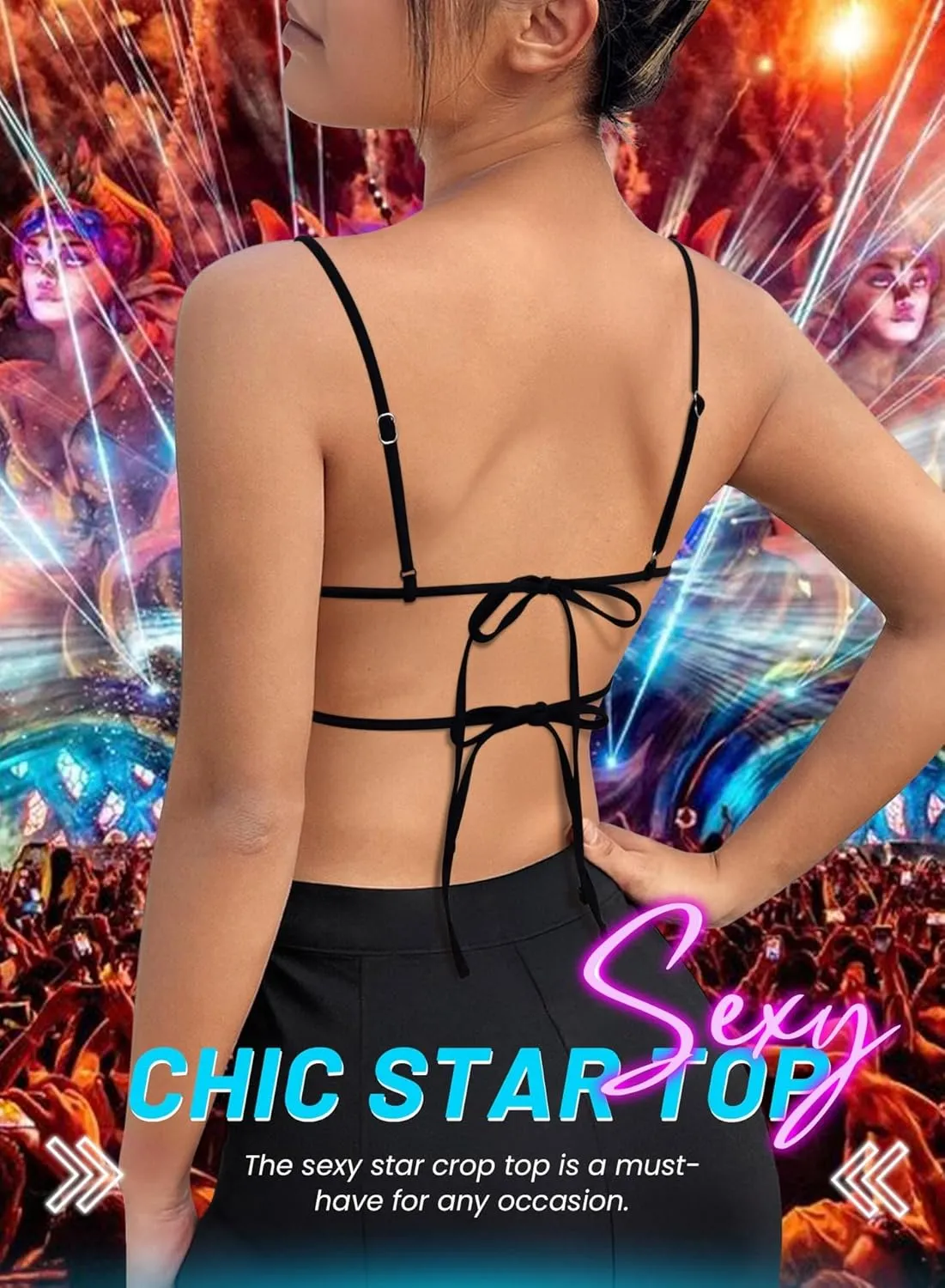 Rave Star Top for Women - EDC Festival Sexy Halter Party Dance Bra Backless Strappy Crisscross Wrap Tie Outfits