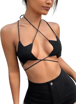 Rave Star Top for Women - EDC Festival Sexy Halter Party Dance Bra Backless Strappy Crisscross Wrap Tie Outfits