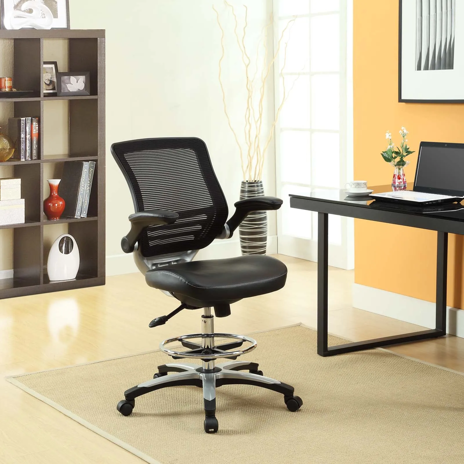 Reception Ergonomic edge Vinyl Drafting Chair With Leg Support -  Drafting Stool Office Chair With excellent Back Support