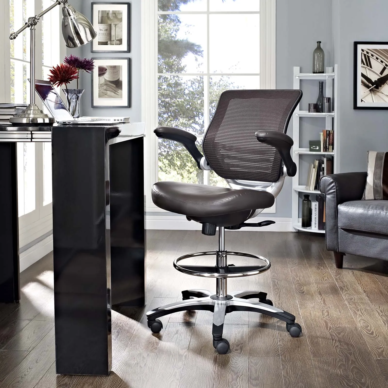 Reception Ergonomic edge Vinyl Drafting Chair With Leg Support -  Drafting Stool Office Chair With excellent Back Support