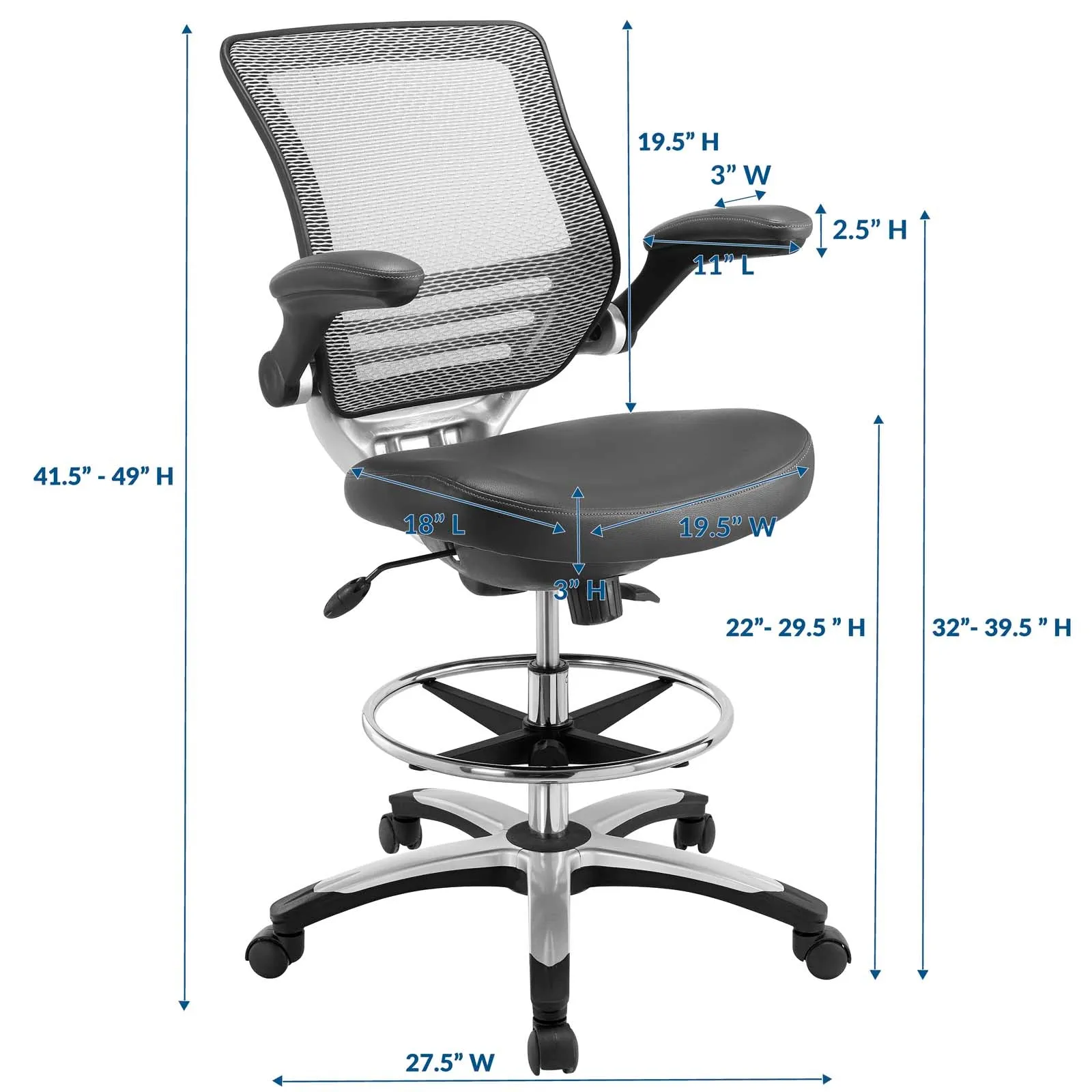 Reception Ergonomic edge Vinyl Drafting Chair With Leg Support -  Drafting Stool Office Chair With excellent Back Support