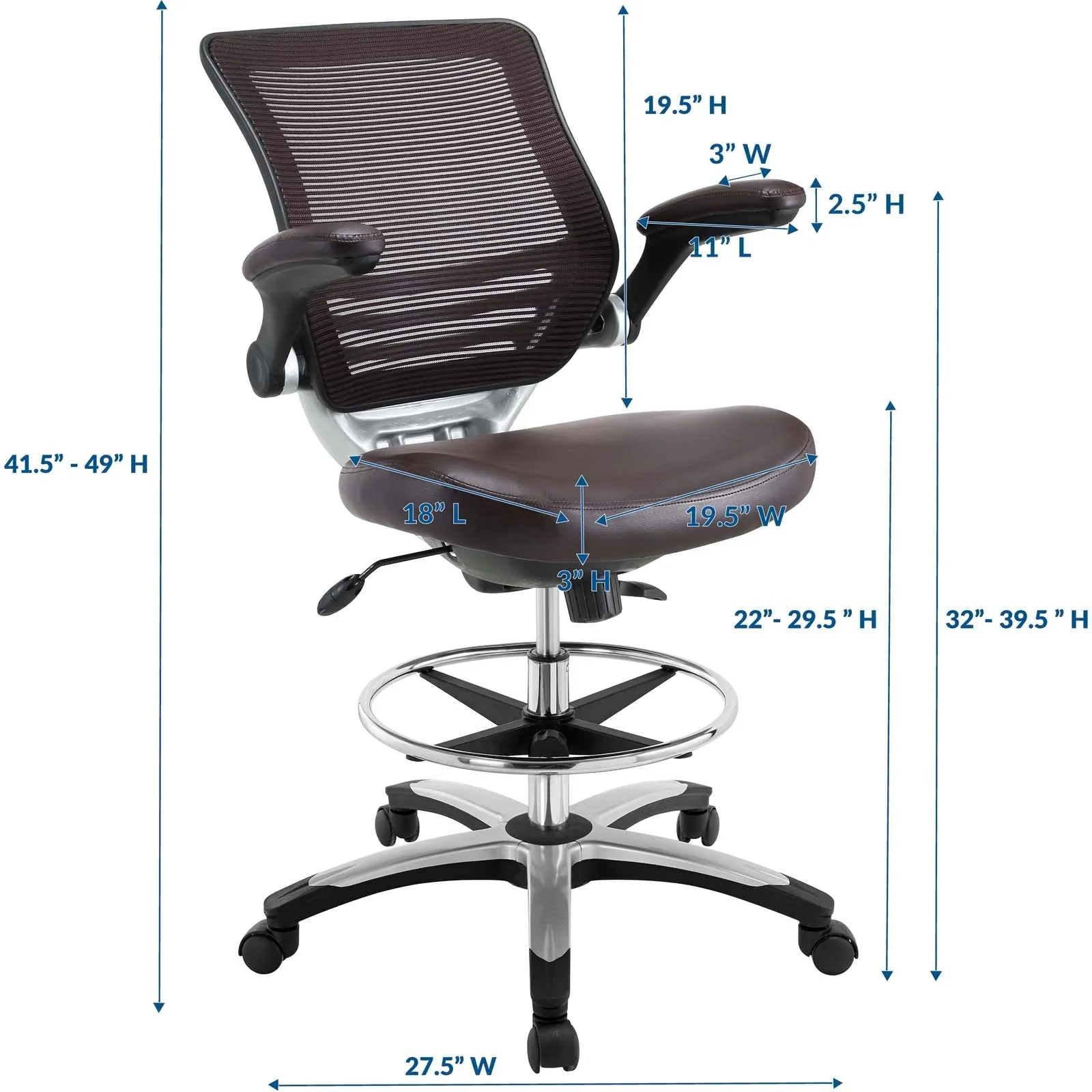 Reception Ergonomic edge Vinyl Drafting Chair With Leg Support -  Drafting Stool Office Chair With excellent Back Support