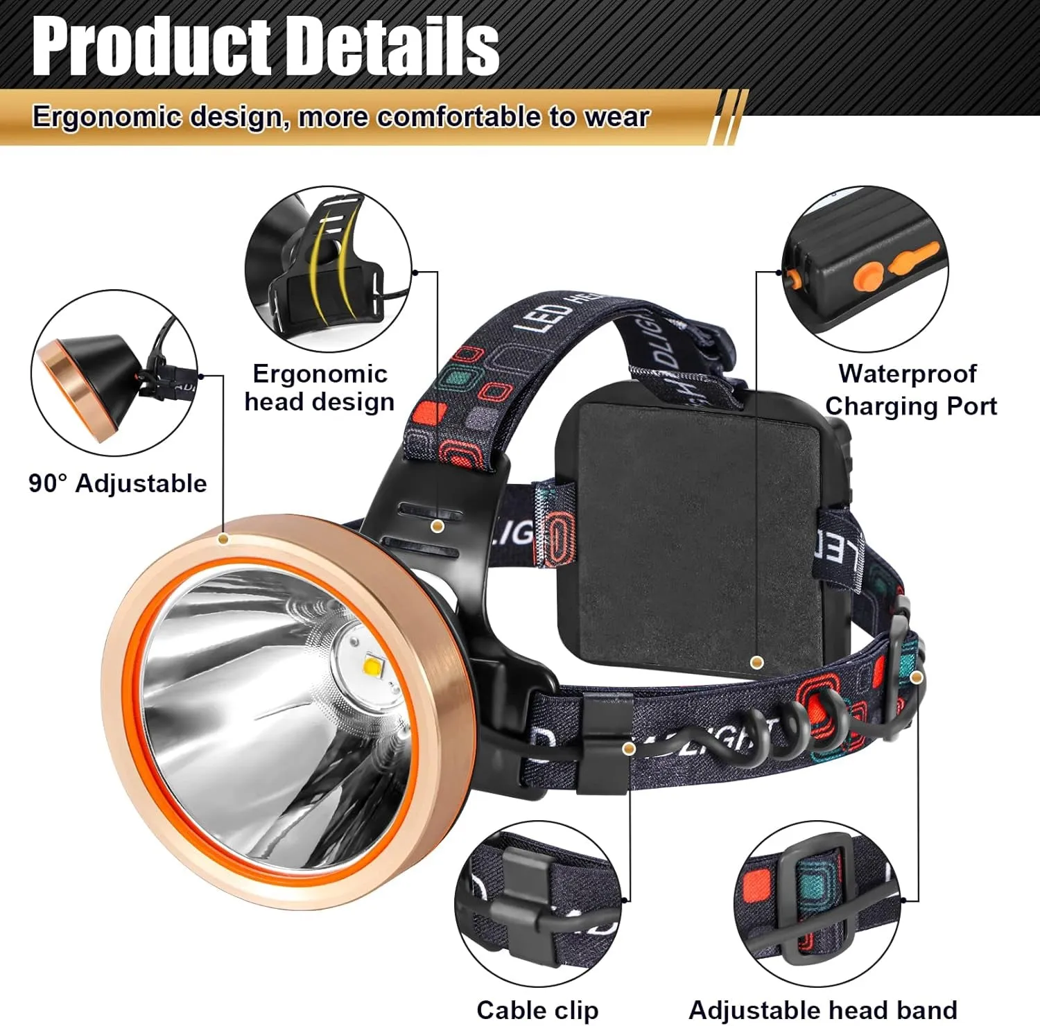 Rechargeable Coon Fishing Exclusive sale Last-minute opportunity Headlamp Spotlight (Yellow Lamp Head Walking Light) Outdoor,Camping,Hunting,Dog Waterproof Hunting Headlight Flashlight Searchlight LED Lights for