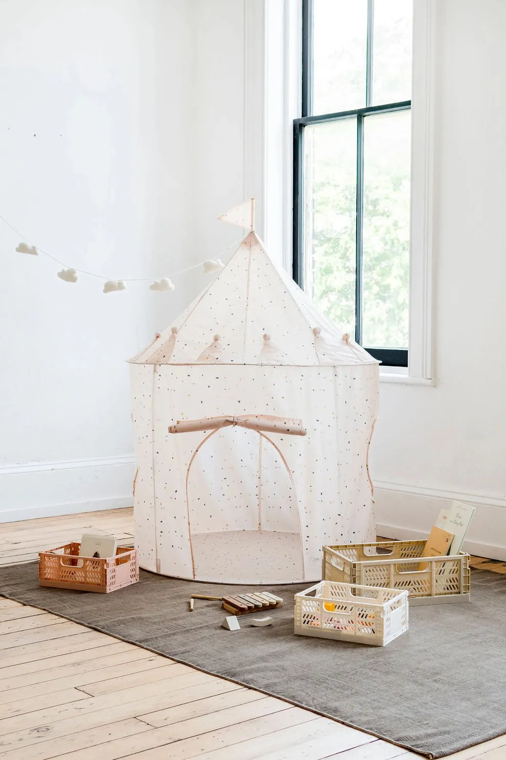 Recycled Fabric Play Tent Castle - Terrazzo Beige