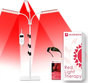 Red Light Therapy Lamp with Adjustable Stand, Timer, Height, Brightness - 660nm, 660nm 850nm, 660Nm 940nm- Effective for Body and Skin Vitality, 3-Head,White,27W