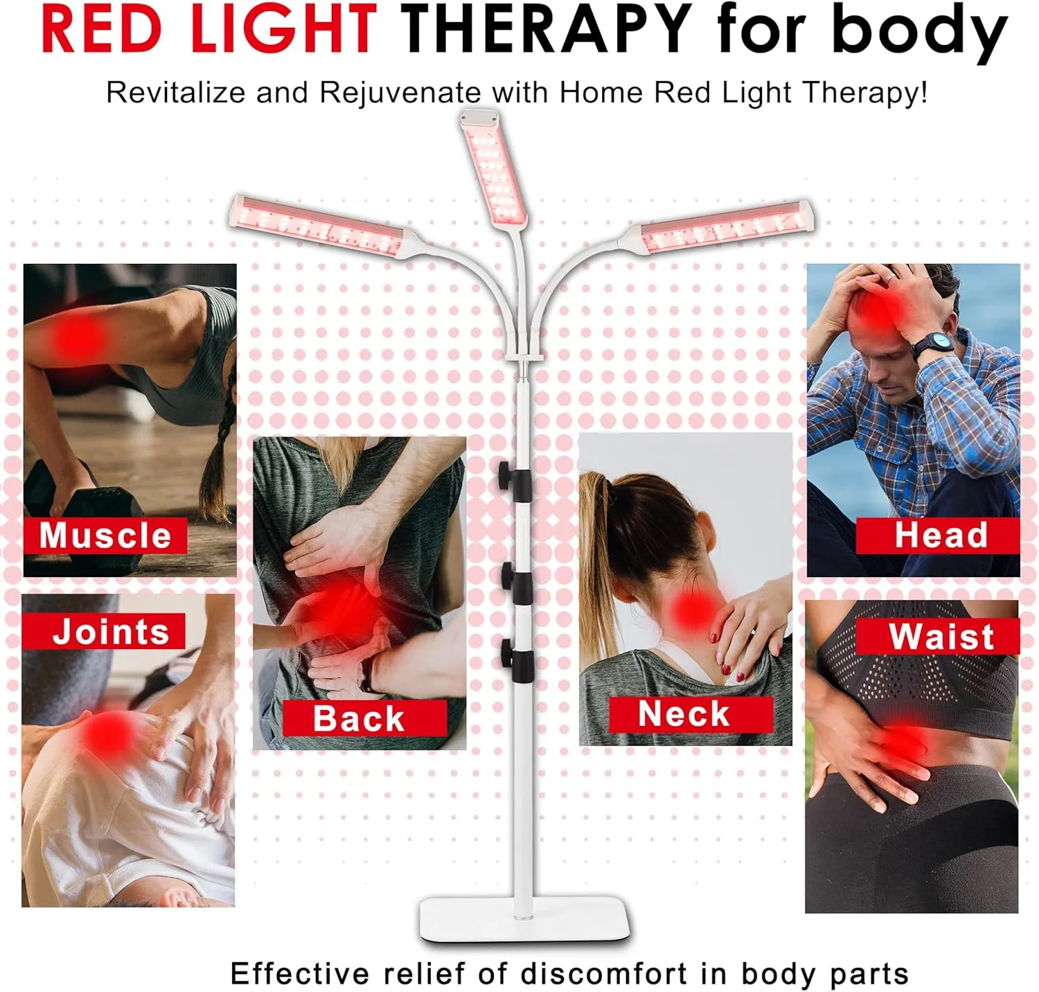 Red Light Therapy Lamp with Adjustable Stand, Timer, Height, Brightness - 660nm, 660nm 850nm, 660Nm 940nm- Effective for Body and Skin Vitality, 3-Head,White,27W