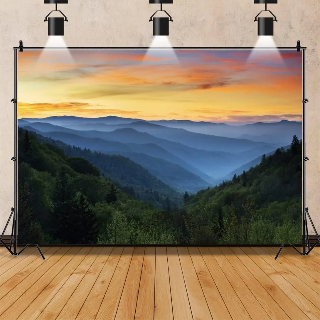 Renaiss 10x8ft Sunset Mountain Backdrop Polyester Fabric Misty Forest Red Clouds Nature Scenery Photography Background for Outdoor Travel Holiday Vacation Wallpaper Adults Portrait Photo Props