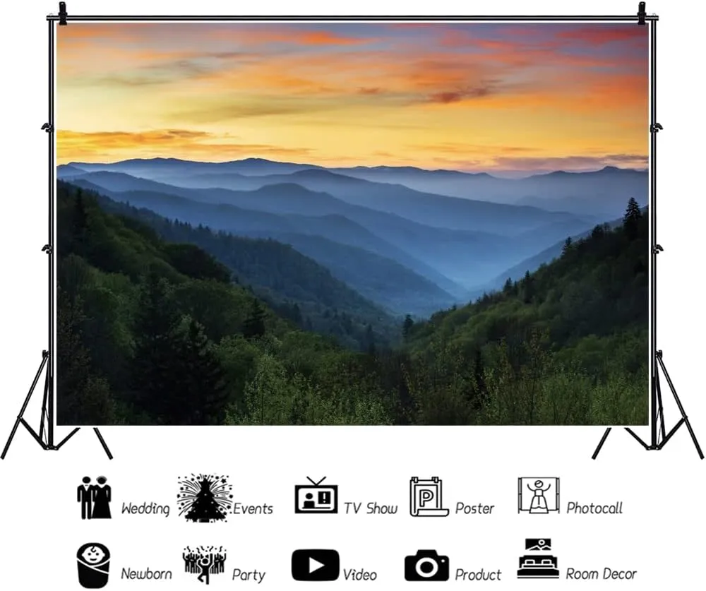 Renaiss 10x8ft Sunset Mountain Backdrop Polyester Fabric Misty Forest Red Clouds Nature Scenery Photography Background for Outdoor Travel Holiday Vacation Wallpaper Adults Portrait Photo Props