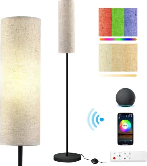 RGB Floor Lamp LED Smart: Standing Lamp Work with Alexa & Google Home | Tall Modern Bright Corner Lamps with Remote & WiFi APP for Living Room Bedroom Office Dorm, Simple Linen Lampshade Dimming Light