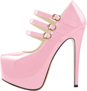 richealnini Mary Jane Pumps for Women Sexy Stiletto Heel Platform Ankle Buckle Strappy High Heels