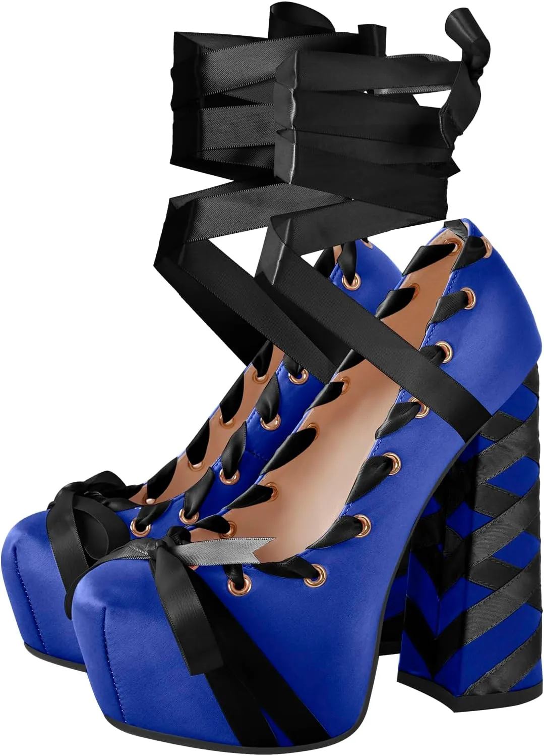 richealnini Strappy Heel Platform Sandals for Women Tie Up Block Heels Party Shoes